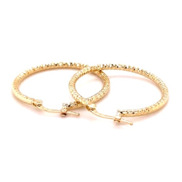 14K Yellow Gold Diamond Cut Hinged Hoop Earrings - Picture 5 of 8